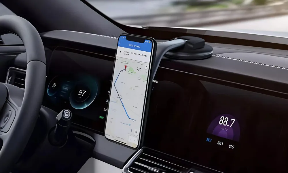 Un support de téléphone  pour voiture sur un tableau de bord 