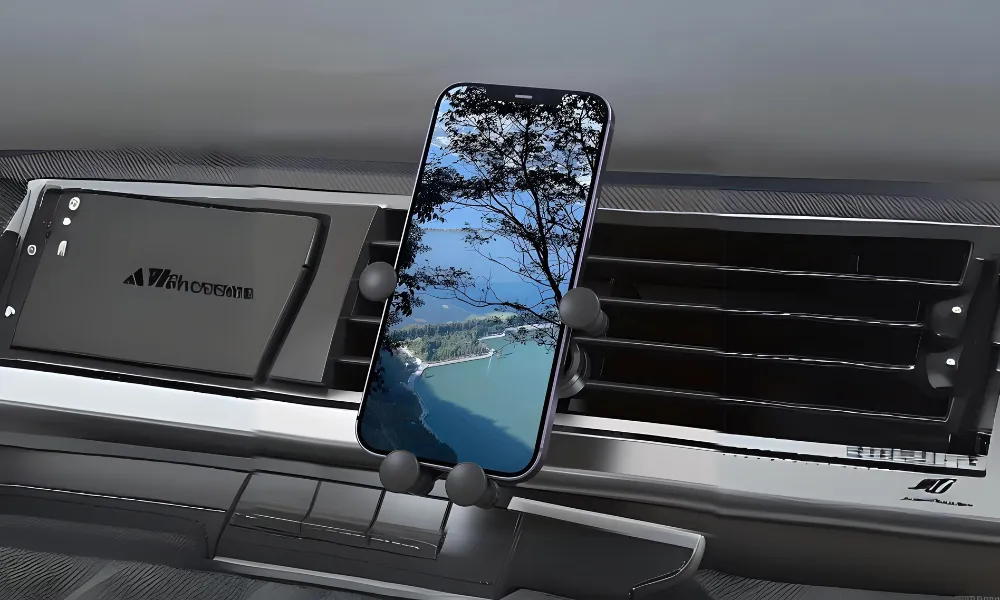 Un Support de téléphone sur la grille de ventilation d'une voiture