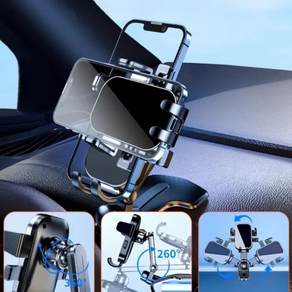 Support telephone voiture pince antiderapante rotation 360 degres