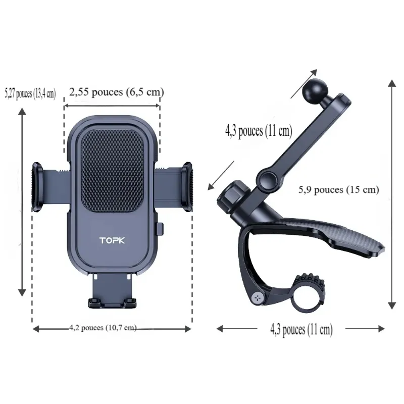 Support téléphone voiture pince bras articulé ajustable