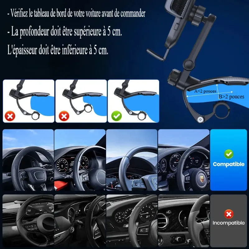 Support téléphone voiture pince bras articulé ajustable
